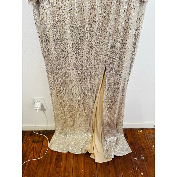 MAC DUGGAL 26598 Nude Silver V-Neck Sequin Wrap Waist Gown NWT size 10 - Picture 5 of 16